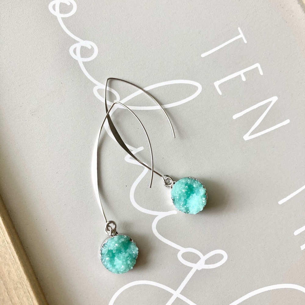 Blue/Green Cluster Irregular Drop Silver Earrings